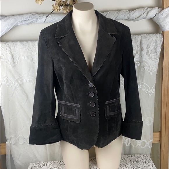 Danier Brown Leather Scalloped Trim Jacket